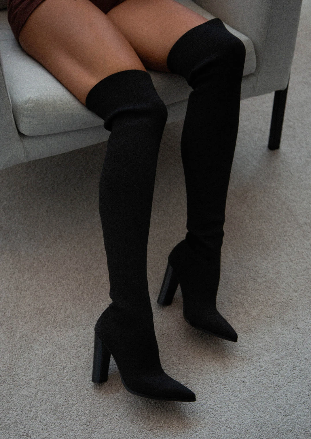 Tony Bianco Estella Black Stretch Suede 8.5cm Long Boots 4 Tony Bianco Estella Black Stretch Suede 8.5cm Long Boots