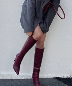 Tony Bianco Apollo Bordeaux Croc 10.5cm Calf Boots