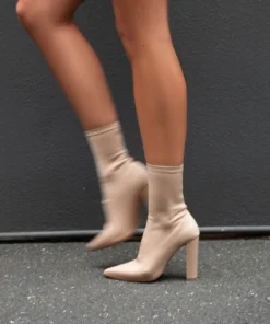 Tony Bianco Shoes Lila Nude Lycra 10.3cm Ankle Boots