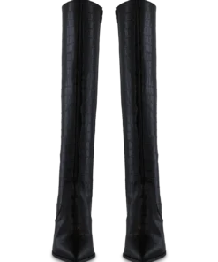 Tony Bianco Lucille Black Croc 10.3cm Calf Boots