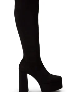 Tony Bianco Toniq Black Stretch Suede 12cm Calf Boots