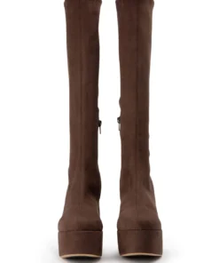 Tony Bianco Toniq Choc Stretch Suede 12cm Calf Boots New Arrivals