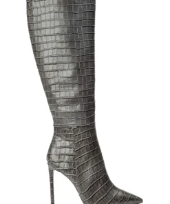 Tony Bianco Shoes Apollo Grey Croc 10.5cm Calf Boots