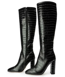 Tony Bianco Bellez Black Croc 9.5cm Calf Boots 9 Tony Bianco Bellez Black Croc 9.5cm Calf Boots