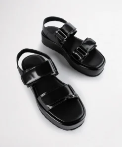 Tony Bianco Chevy Black Hi Shine 4cm Sandals Shoes