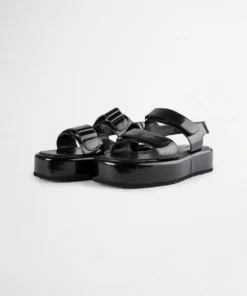Tony Bianco Chevy Black Hi Shine 4cm Sandals Shoes