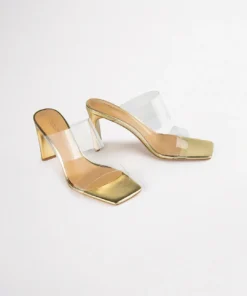Tony Bianco Hot List Chicago Clear Vinylite/Gold 8.5cm Heels
