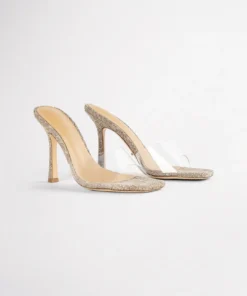 Tony Bianco Shoes Fame Clear Vinylite/Linen 10.5cm Heels