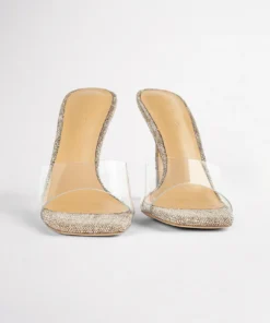 Tony Bianco Shoes Fame Clear Vinylite/Linen 10.5cm Heels