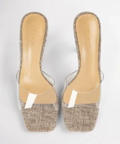 Tony Bianco Shoes Fame Clear Vinylite/Linen 10.5cm Heels