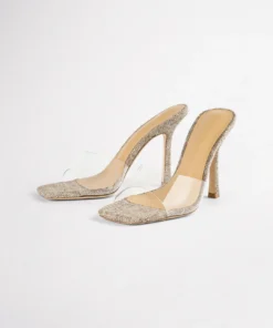 Tony Bianco Shoes Fame Clear Vinylite/Linen 10.5cm Heels