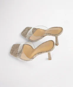 Tony Bianco Shoes Fame Clear Vinylite/Linen 10.5cm Heels