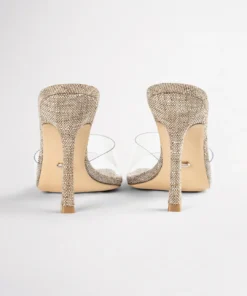 Tony Bianco Shoes Fame Clear Vinylite/Linen 10.5cm Heels
