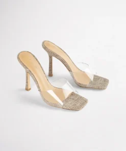 Tony Bianco Shoes Fame Clear Vinylite/Linen 10.5cm Heels