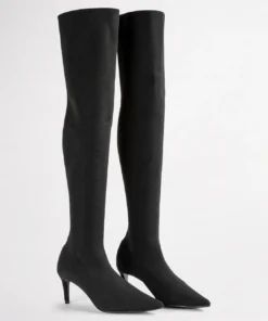 Tony Bianco Best Sellers Gracie Black Sock Knit 6.5cm Long Boots