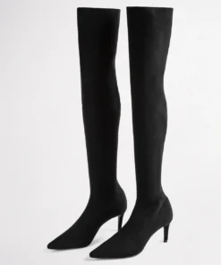 Tony Bianco Best Sellers Gracie Black Sock Knit 6.5cm Long Boots