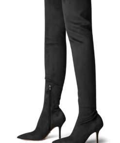 Tony Bianco Kylie Black Stretch Suede 9.5cm Long Boots Shoes