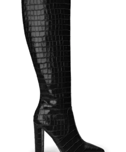 Tony Bianco Lucille Black Croc 10.3cm Calf Boots