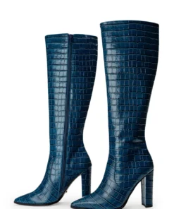 Tony Bianco Lucille Blue Croc 10.3cm Calf Boots