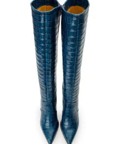 Tony Bianco Lucille Blue Croc 10.3cm Calf Boots
