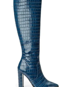 Tony Bianco Lucille Blue Croc 10.3cm Calf Boots