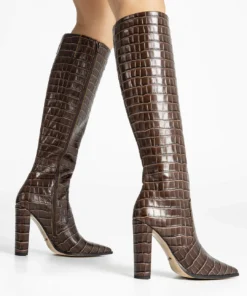 Tony Bianco Lucille Choc Croc 10.3cm Calf Boots
