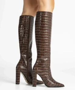 Tony Bianco Lucille Choc Croc 10.3cm Calf Boots