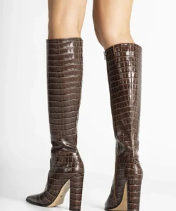 Tony Bianco Lucille Choc Croc 10.3cm Calf Boots