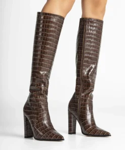 Tony Bianco Lucille Choc Croc 10.3cm Calf Boots