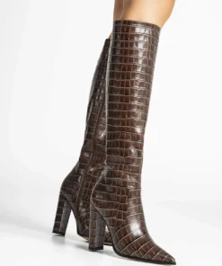 Tony Bianco Lucille Choc Croc 10.3cm Calf Boots