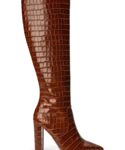 Tony Bianco Lucille Tan Croc 10.3cm Calf Boots