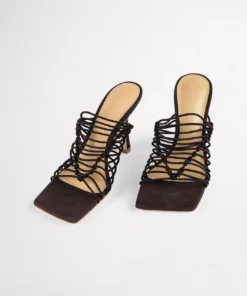 Tony Bianco Lynx Choc Elastic 9.5cm Heels Shoes 13 Tony Bianco Lynx Choc Elastic 9.5cm Heels Shoes