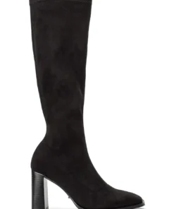 Tony Bianco Renae Black Stretch Suede 8.5cm Calf Boots Hot List