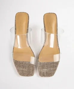 Tony Bianco Sabelle Clear Vinylite/Linen 6.5cm Heels