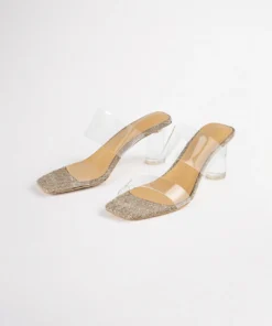 Tony Bianco Sabelle Clear Vinylite/Linen 6.5cm Heels