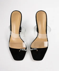 Tony Bianco Saffron Clear Vinylite/Black Suede 10.5cm Heels
