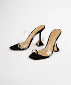 Tony Bianco Saffron Clear Vinylite/Black Suede 10.5cm Heels