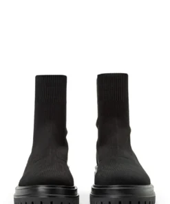 Tony Bianco Weston Black Sock Knit 4.5cm Ankle Boots